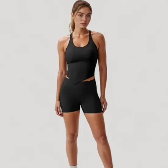 Anna-Kaci Active Women's Scoop Neck Racerback Tank Top with Handkerchief Hem and Built-In Shelf Bra for Low Impact Activity image {6}