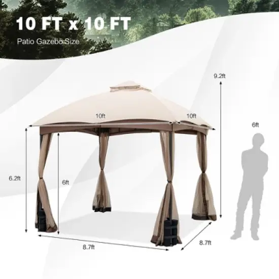 Costway 10x10 FT 2-Tier Patio Gazebo Canopy Netting Heavy-Duty Metal Easy-Setup Outdoor image {2}