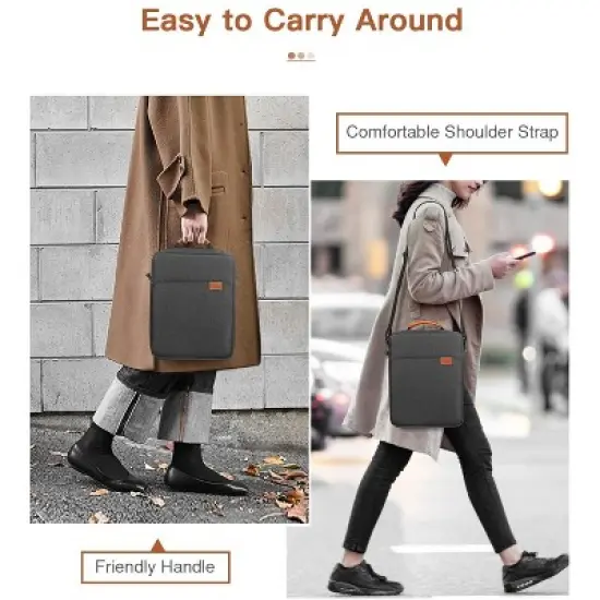 13.3-14 Inch Laptop Sleeve Bag ,Handle Carrying Case with Shoulder Strap, Black & Gray image {3}