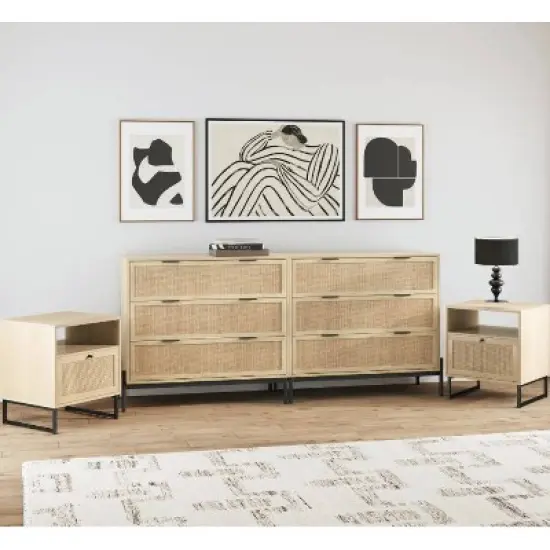 Nathan James Andrew and Mina Rattan Bedroom Set Light Oak image {1}