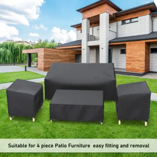 Akefit Gray Outdoor Furniture Cover Set 4-Piece Waterproof Patio Chair Loveseat Table Ottoman Protector image {7}