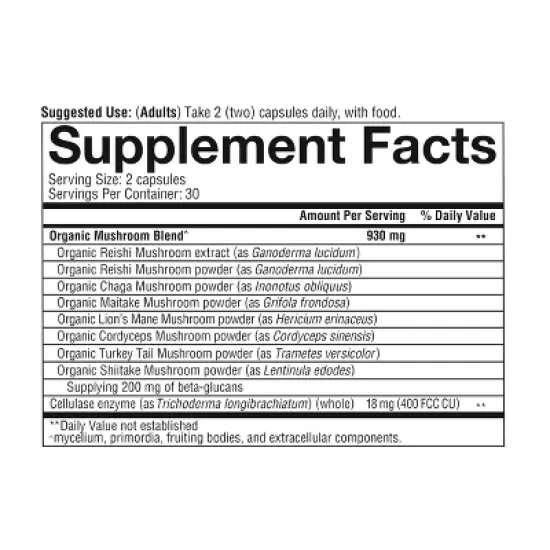 Youtheory Mushroom Immune Complex - Organic Mushroom Blend with Chaga, Cordyceps, Lion's Mane, Maitake & More - 60 Vegetarian Capsules image {1}