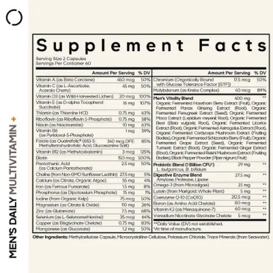 Codeage Men's Daily Multivitamin, 25+ Vitamins & Minerals, Probiotics, Digestive Enzymes - 120ct image {2}