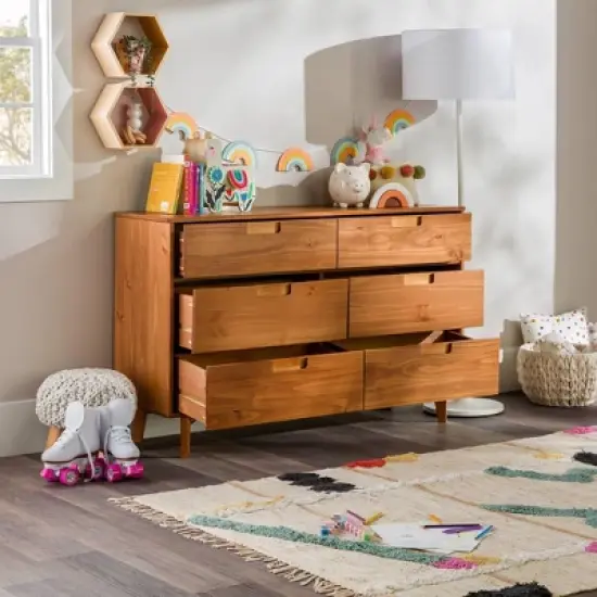 Mid-Century Modern Groove Wood 6 Drawer Dresser - Saracina Home image {18}