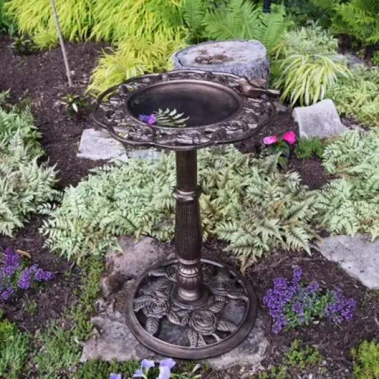 28" Rose BirdBath - Antique Bronze - Oakland Living: Cast Aluminum, Maintenance Free, Freestanding image {4}