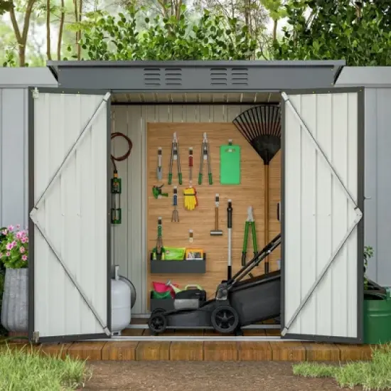 LOVMOR 6 x 4 ft Outdoor Storage Shed, All Weather Tool Shed for Garden, Backyard, Lawn, Black image {3}