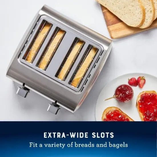 Oster 4-Slice Toaster Stainless Steel With Extra-Wide Slots: Bagel & Reheat Functions, 1560W, Spot Clean, Silver image {1}