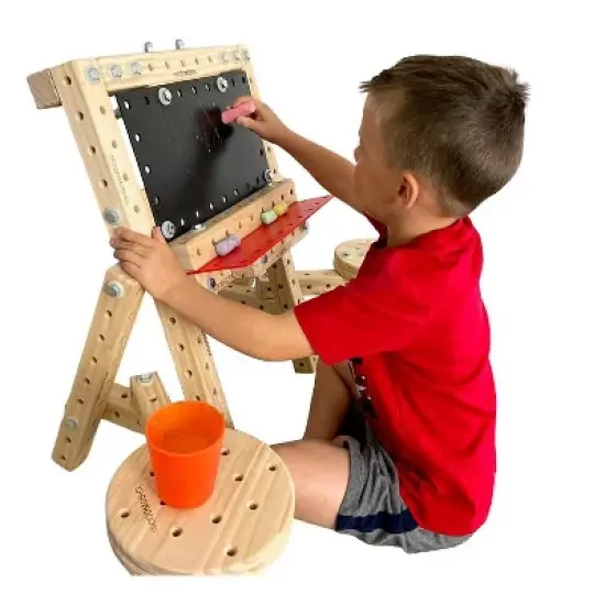 Woodmobiel by Funphix Starter Kit Modular Construction Toy with 18 Wood Pieces, 2 Wheels, Real Nuts & Bolts image {4}