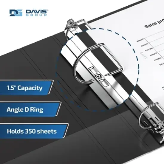 Davis Group 6pk 1.5" Premium Economy Round Ring Binders Black: Polypropylene, D Rings, 350 Sheet Capacity, 2 Pockets image {2}