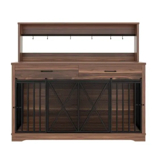 Dog Crate Furniture for Large or 2 Medium Dogs, Heavy Duty Dog Cage Table with 2 Storage Drawers and Shelves,for 2 Dogs with Divider Locks image {15}