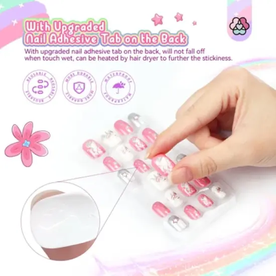 Saviland Kids Press-On Nails Set: 168pcs Glitter Gradient Short Tips - Safe Non-Toxic image {2}