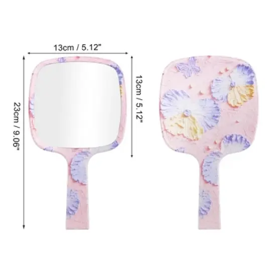 Unique Bargains Portable Square Handheld Mirror Purple Pink 1 Pc image {1}
