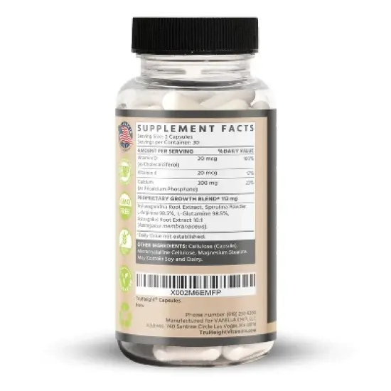 TruHeight Growth Capsules - Natural Growth & Development Supplement for Kids & Teens - Vitamin D, K, Calcium Kids Vitamins, Bone Strength, Ages 5+ image {1}