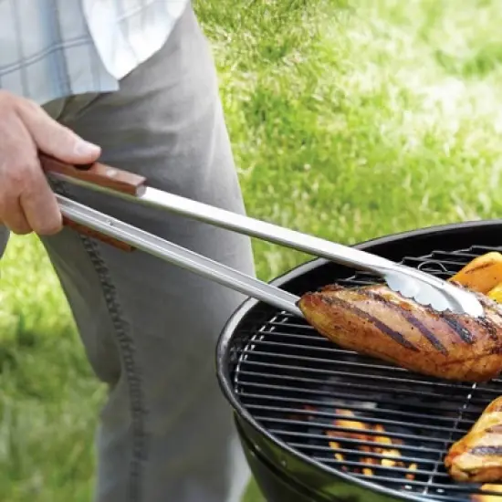 22" Stainless Steel Extra Long Rosewood Tongs Silver - Outset image {1}