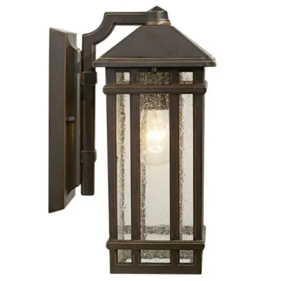 Kathy Ireland Sierra Craftsman Mission Outdoor Wall Light Fixtures Set of 2 Rubbed Bronze 10 1/2" Seedy Glass Panels for Post Exterior Light Barn Deck image {2}