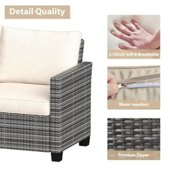 5-Piece Outdoor Patio Furniture Set with 7-Seating Capacity - All-Weather Wicker Sectional Sofa with Tempered Glass Coffee Table & Premium Cushions - image {6}