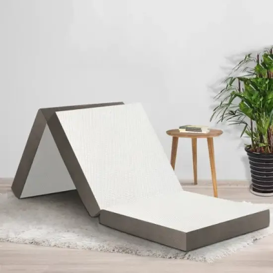 Continental Sleep 4" Portable Tri Folding Gel Memory Foam Mattress | Breathable Mesh Sides with Ultra Soft, Removable and Washable Cover,  White image {5}