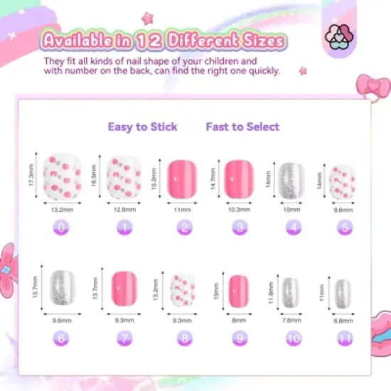 Saviland Kids Press-On Nails Set: 168pcs Glitter Gradient Short Tips - Safe Non-Toxic image {4}