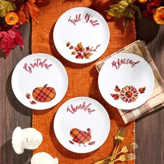 The Lakeside Collection Harvest Plaid Serving Pieces - Set of 4 Plates image {1}