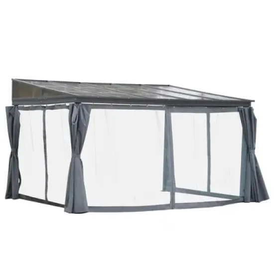 Outsunny 10' x 13' Outdoor Patio Gazebo with Sloping Polycarbonate Roof, Durable Aluminum Frame, & Netting Curtain image {6}