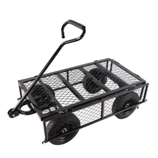 FURNIinspire Wheelbarrows And Lawn Carts Solid Wheels Tools Cart Wagon Cart, Metal Lawn Cart For Picnic, Shopping, Black, 37&ldquo;*19"*45" image {1}
