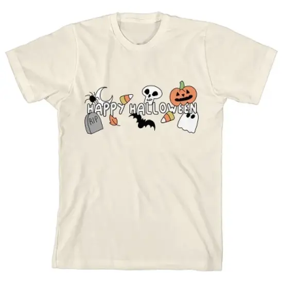 Kids Halloween Cute Cartoon Symbols Crew Neck Short Sleeve Natural Unisex Youth T-shirt image {4}
