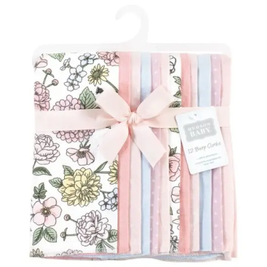 Hudson Baby Infant Girl Cotton Flannel Burp Cloths Bundle, Vintage Blossom, One Size image {1}