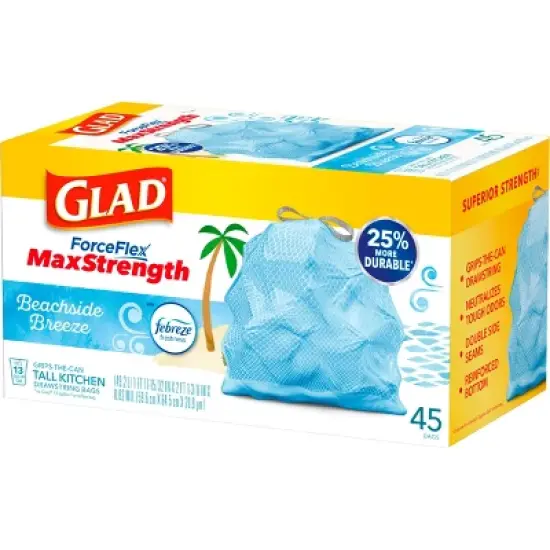 Glad ForceFlex MaxStrength Tall Kitchen Drawstring Trash Bags - Febreze Beachside Breeze - 13 Gallon /45ct image {3}