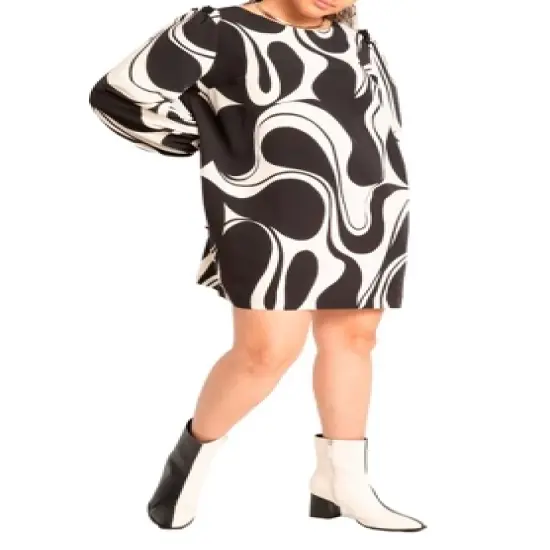 ELOQUII Women&rsquo;s Plus Size Puff Sleeve Easy Tee Dress image {1}