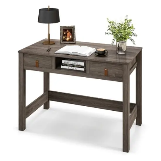 Costway Mid Century Computer Desk Home Office Study Table Laptop Workstation with2 Drawers image {9}