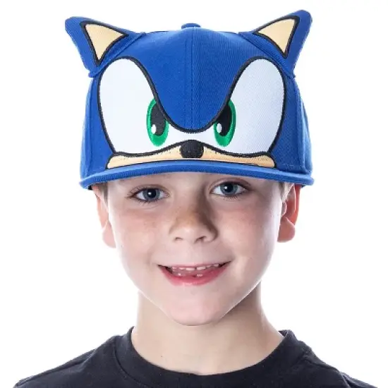 Sonic the Hedgehog Hat Embroidered 3D Character Face and Ears Snapback Cap Blue image {1}