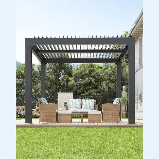 Aluminum Semi-Iron Aluminum Shutter Shed - Adjustable Roof Pergola, Outdoor Aluminum Pergola, Deck Pergola, Backyard Pergola, Grey Hardtop Gazebo image {7}
