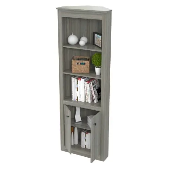 70.02" Corner Bookshelf Gray - Inval image {2}
