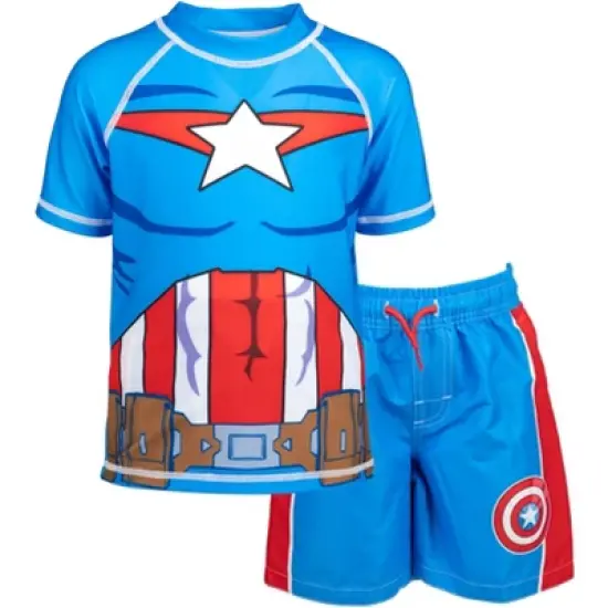 Marvel Avengers Rash Guard and Swim Trunks Outfit Set Toddler to Little Kid image {12}