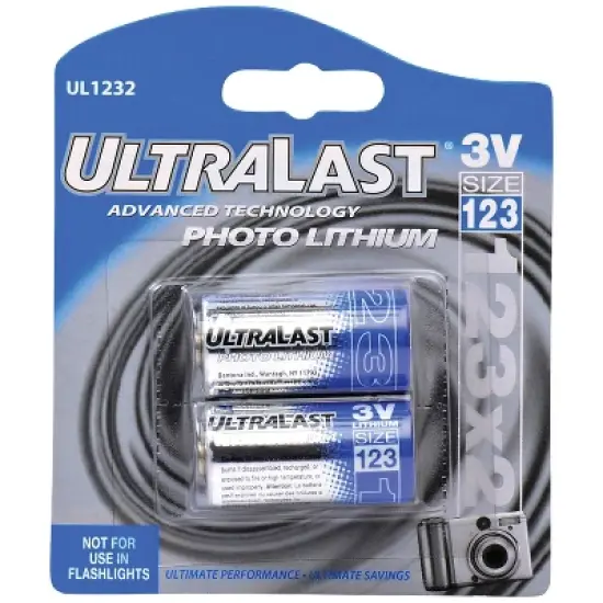 Ultralast&reg; UL1232 CR123-A 3-Volt Photo Lithium Batteries, 2 pk in Multicolored image {1}