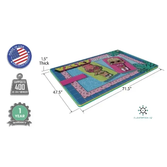 Floatation iQ LOL Surprise! Mini Floating Oasis 6 x 4 Foot Foam Island Water Swimming Pool Lake Lounger Play Pad Mat for Up to 2 Riders, Vacay All Day image {2}