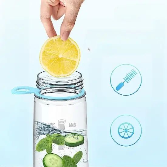 HYDRATE 900ml Water Bottle with Straw and Motivational Time Markings, Sky Blue image {2}