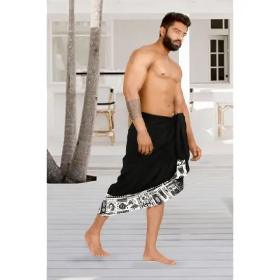 LA LEELA Men's Swimwear Cover Up Summer Pareo Sarong One Size Tropical Black image {2}
