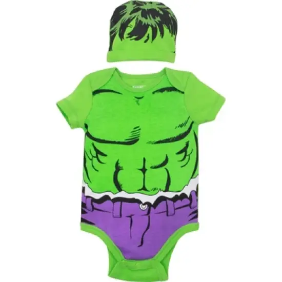 Marvel Avengers Captain America Spider-Man Thor Hulk Cosplay Short Sleeve Baby Bodysuit and Hat Newborn to Infant image {5}