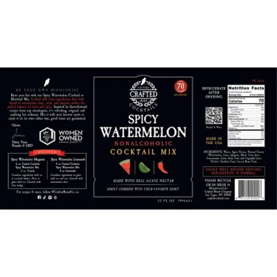 Crafted Cocktails Spicy Watermelon/Moonlight Mix 6 Pack: 60 Calories, Watermelon, Habanero, Lime, Mint and Organic Agave: Craft Mojitos and Margaritas image {7}