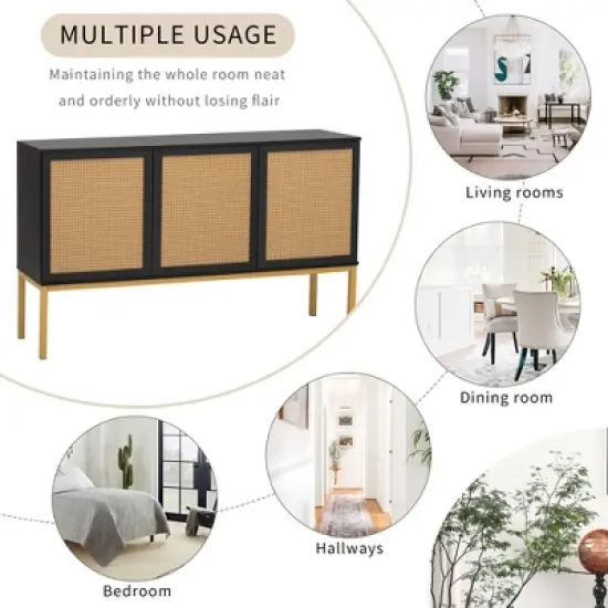 Sideboard With Faux Rattan Door And Metal Legs - ModernLuxe image {6}