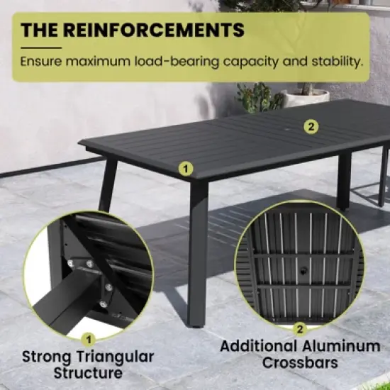 Crestlive Products 7pc Aluminum Patio Dinning Set 82.7in Table and 6 Chairs Aluminum Table Top Black for Outdoor Pool Lawn image {7}