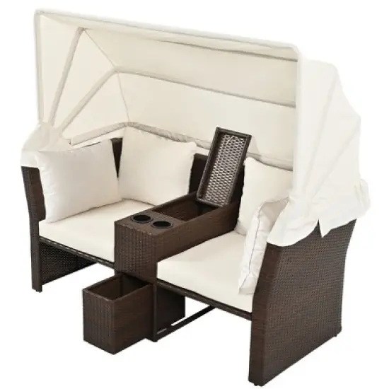 Convertible Outdoor Patio Daybed Loveseat Sofa Set with Retractable Canopy and Central Console image {9}