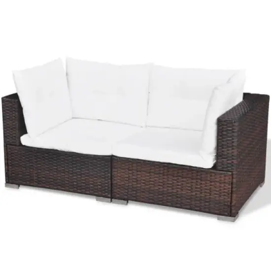 vidaXL 5 Piece Patio Lounge Set - Poly Rattan, Brown - Durable, All-Weather Outdoor Sofa Set with Cushions, Ottoman and Tea Table image {7}