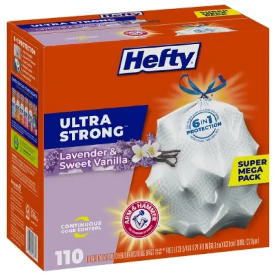 Hefty Ultra Strong Lavender & Sweet Vanilla Tall Kitchen Drawstring Trash Bags - 13gal/110ct image {1}