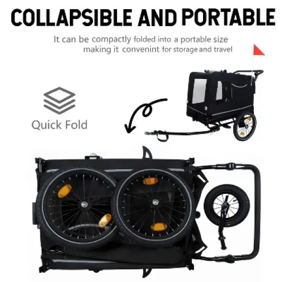 2-in-1 Bike Trailer & Push Cart for Pets - Detachable Bike Hitch & Push Handle Included,All-Terrain Wheels,Non-Slip Floor,Holds Up to 88 lbs image {5}