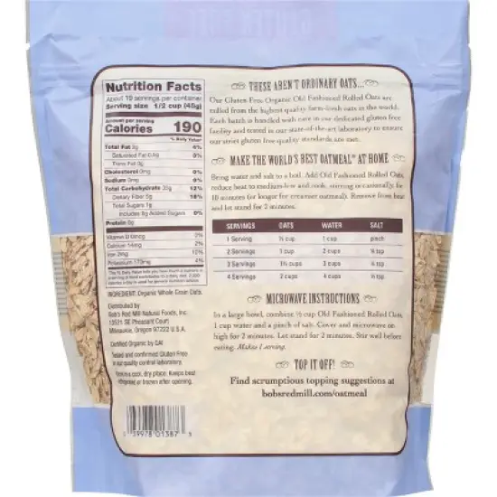 Bob's Red Mill Gluten Free Organic Old Fashioned Rolled Oats - 32oz image {1}