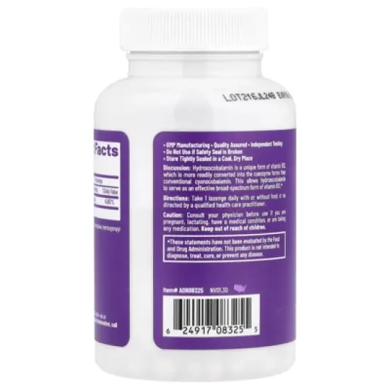 Advanced Orthomolecular Research AOR Hydroxy B12, 1,000 mcg, 60 Lozenges image {2}