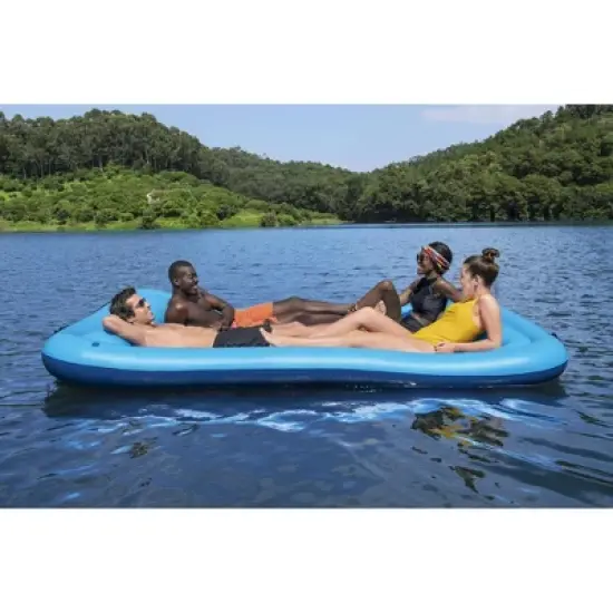 Bestway Hydro-Force Sun Soaker 4 Person Inflatable Platform Lake Floating Dock Water Lounger for Beach Days and Sun Tanning, Blue image {1}