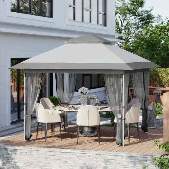 Pop Up Gazebo, 12x12 Outdoor Canopy Tent with Mosquito Netting, Pop Up Canopy Tent with Curtains/Adjustable Height image {10}